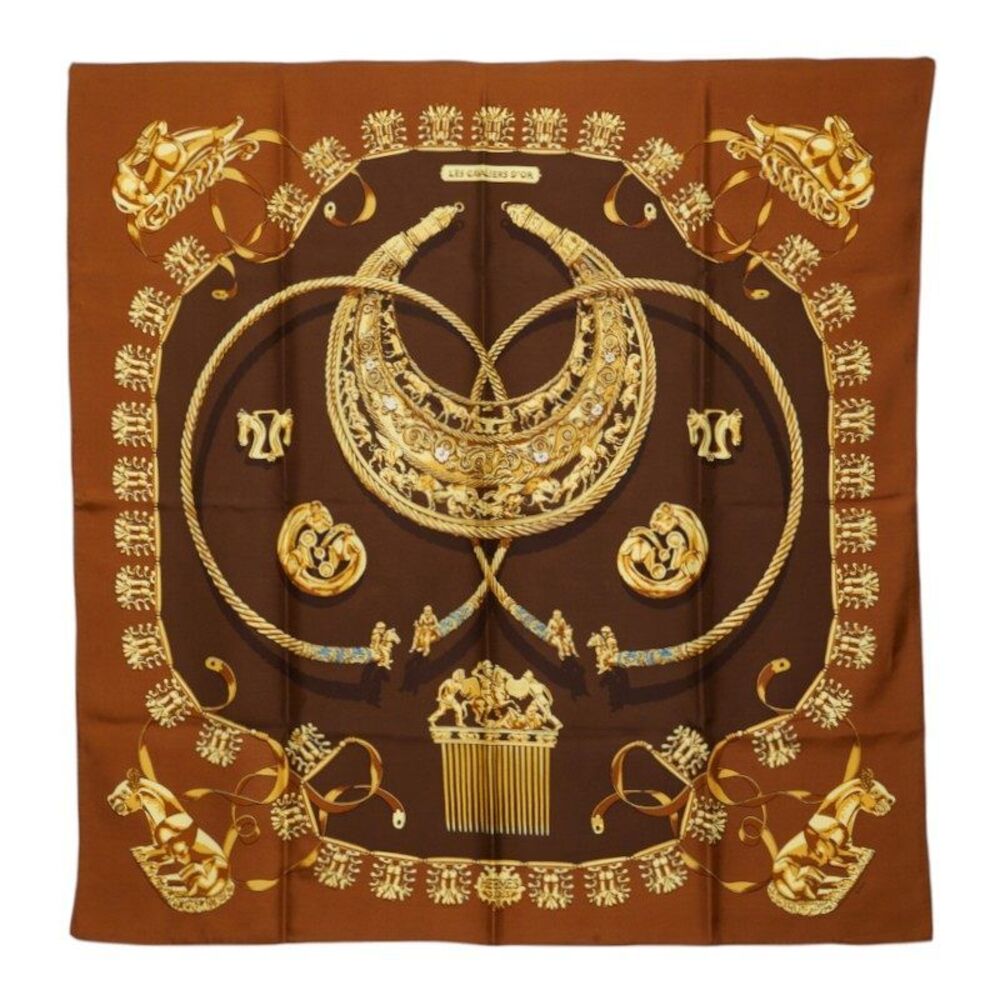 Hermes Carre90 LES CAVALIERS DOR Silk Scarf